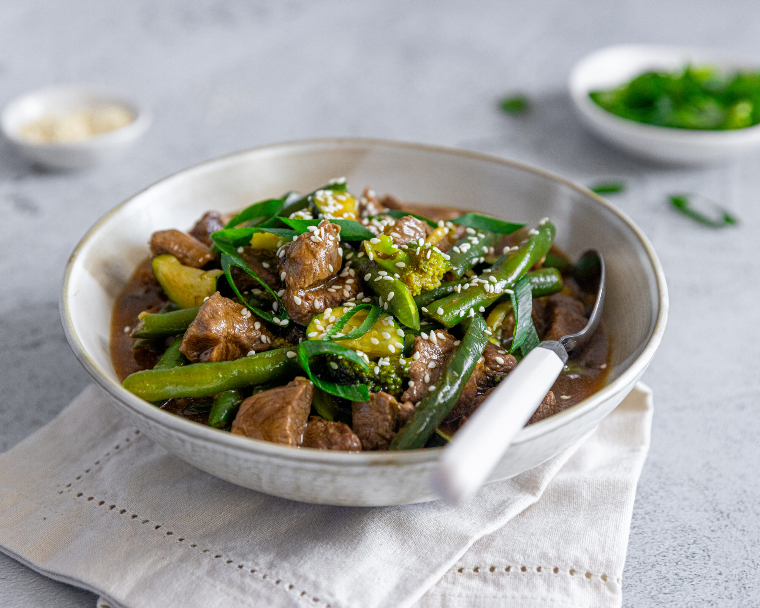 Lamb and green stir fry